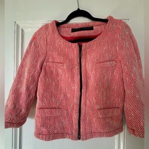 Zara Basic -  XS orange white tweed Line Zippered Blazer